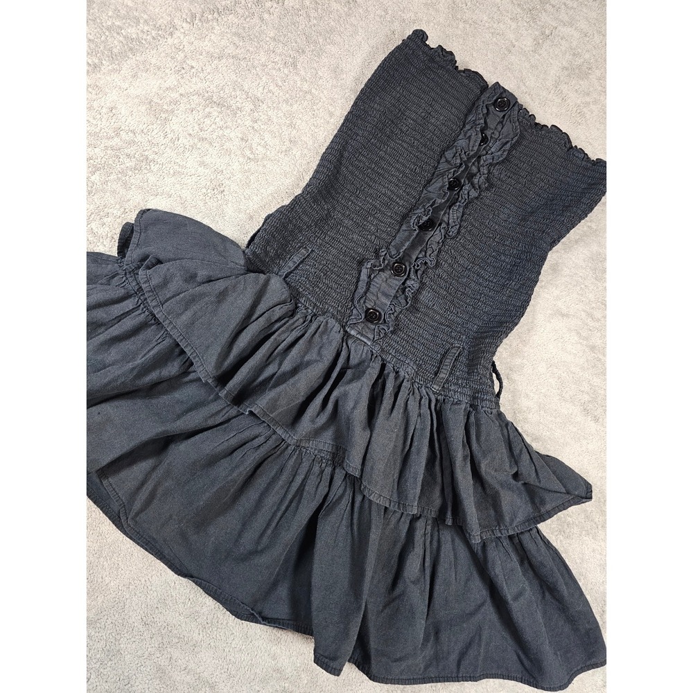 Womens Smocked‎ Strapless Ruffle Mini Dress black Boho Cottagecore fairycore y2k